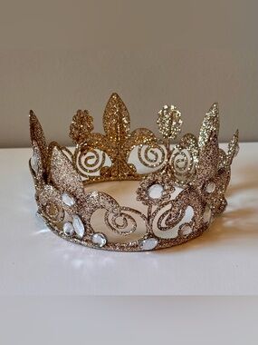 At Home Stores Gold Glitter Jeweled Crown Christmas Tree Decoration